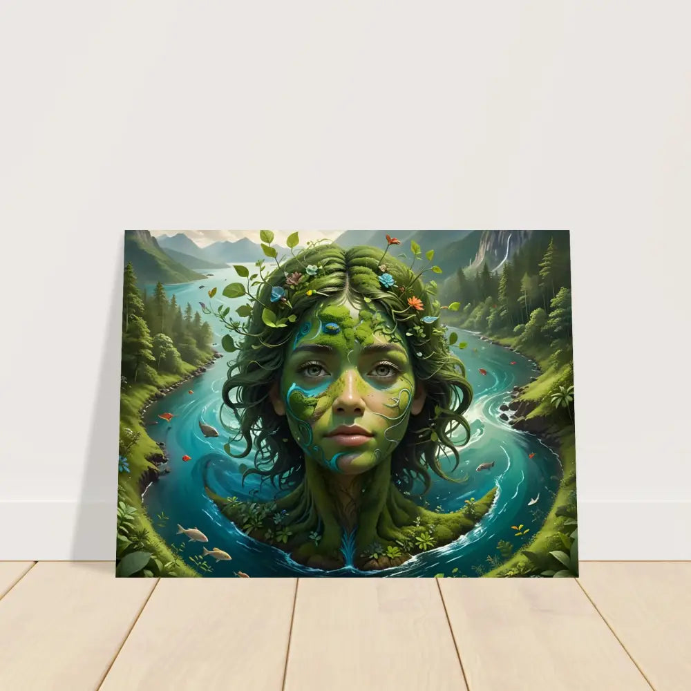 Nature goddess canvas print displayed on Aluminum Print Green Goddess PixiOnyx Nature Dreamscape