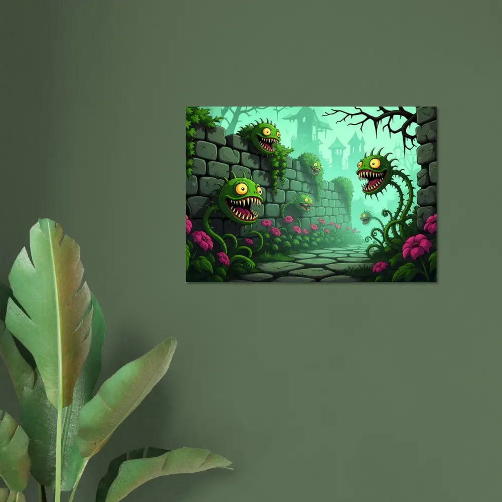 Cartoonish monster plant artwork aluminum print for Surreal Fantasy Nature decor
