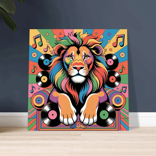 Colorful psychedelic lion art print featuring Groove King PixiOnyx Chrome Sound Majesty