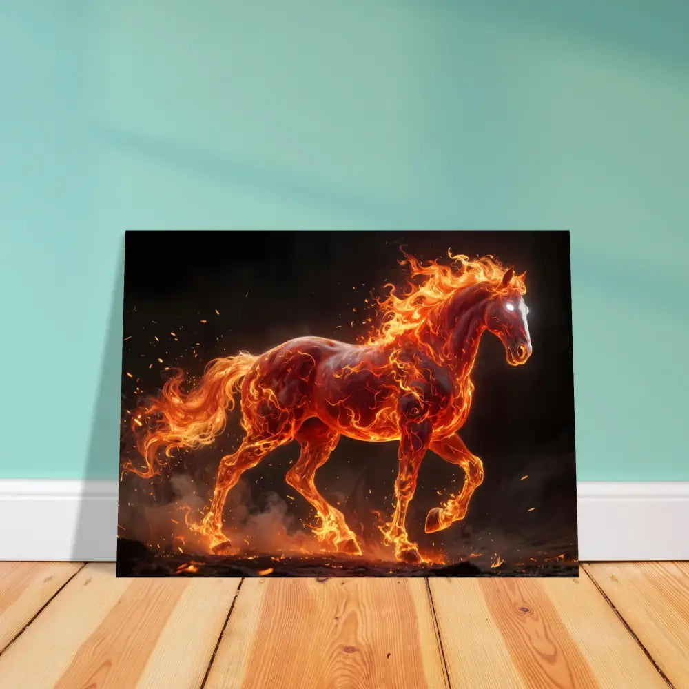 Canvas print of a fiery horse titled Inferno Stallion Roars by PixiOnyx Luminous Fury
