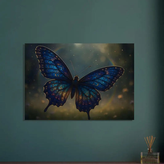 Blue butterfly wall art aluminum print from Luminara Ascend collection by PixiOnyx