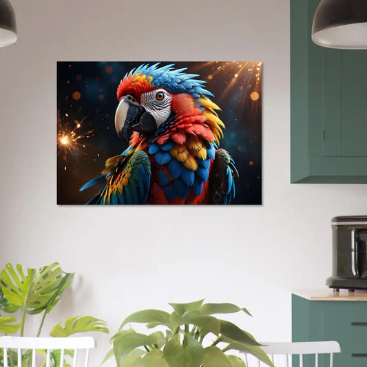 Colorful parrot wall art Aluminum Print Macaw Firelight PixiOnyx Metallic Nature Jungle Illusion