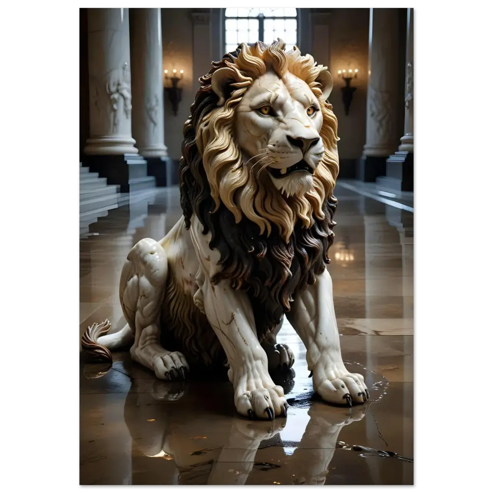 Ornate lion statue aluminum print from PixiOnyx Regal Sculpture Series in grand hall