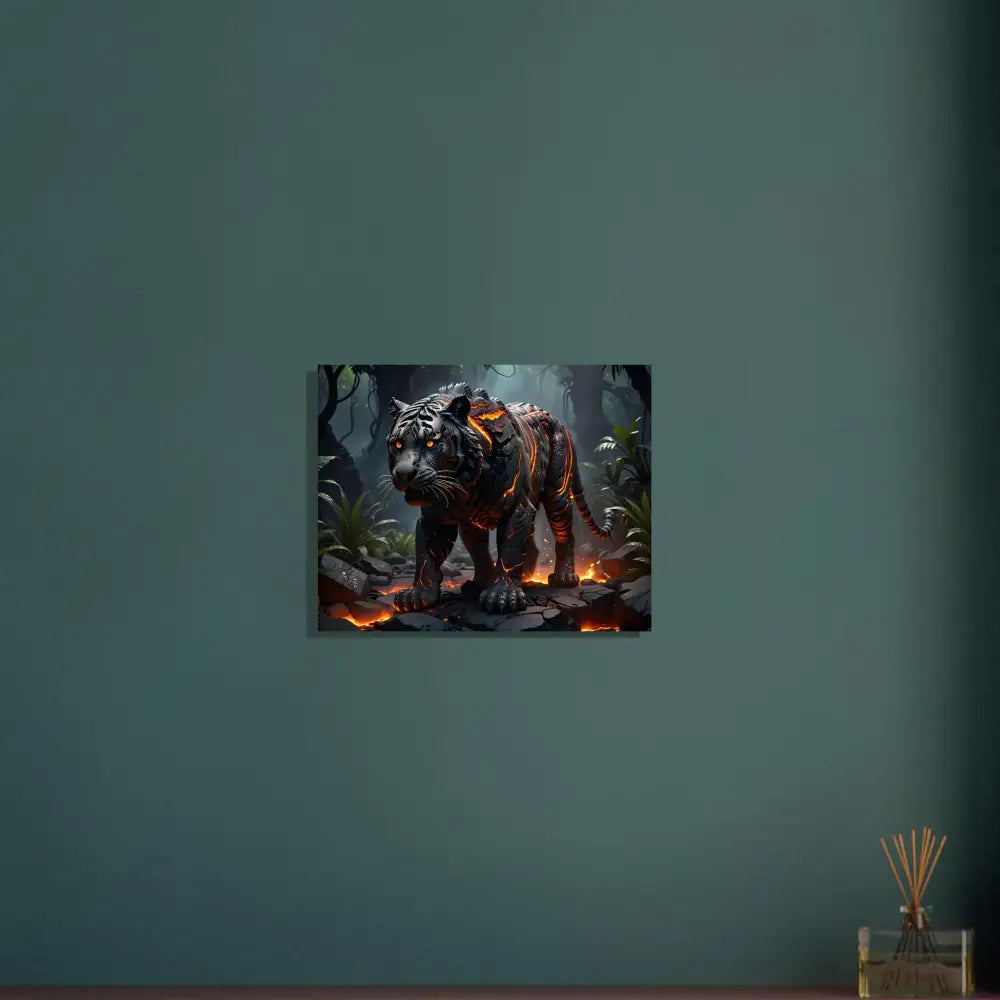 Lava-infused tiger canvas art on Aluminum Print Molten Majesty by PixiOnyx Metallic Guardian