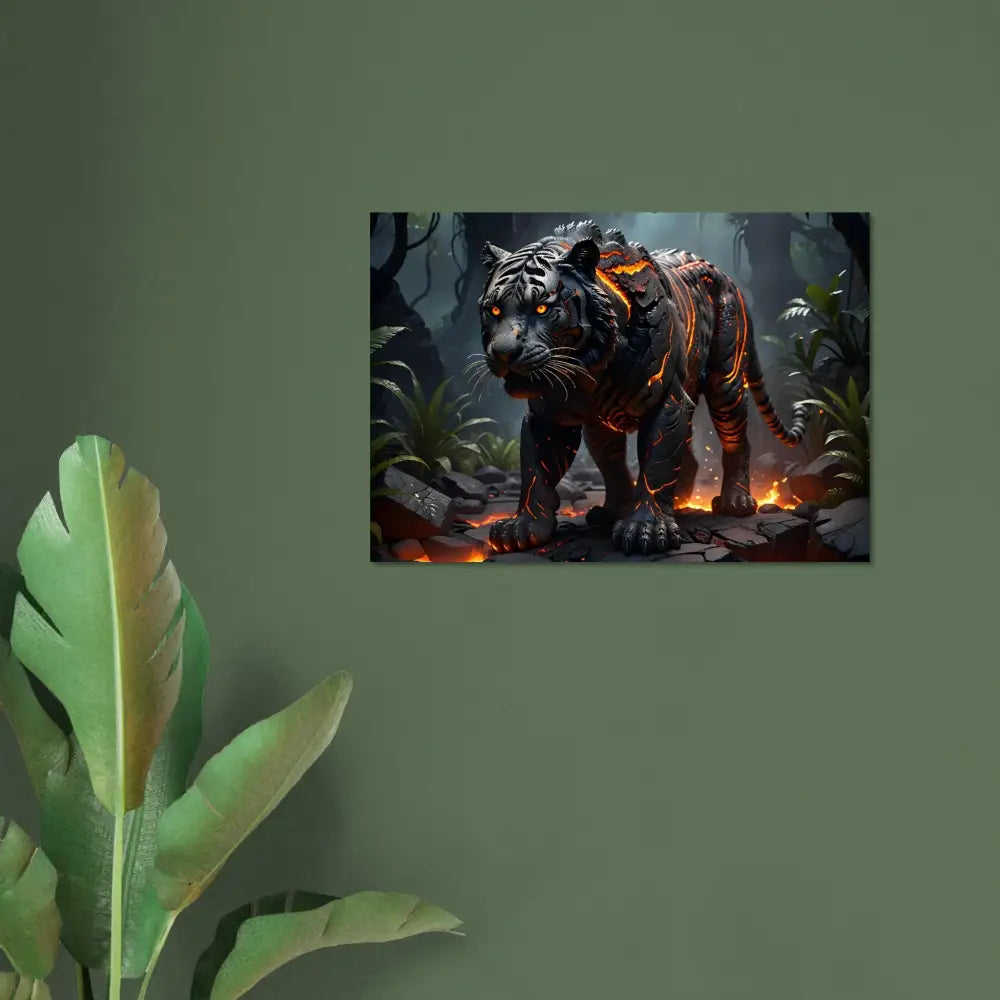 Volcanic tiger poster displayed on Aluminum Print Molten Majesty PixiOnyx Metallic Guardian