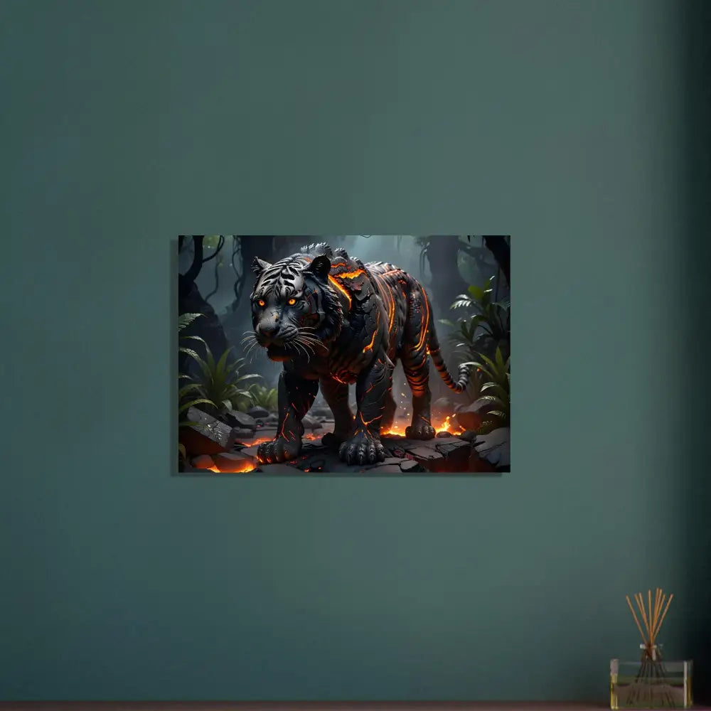 Volcanic tiger canvas art on Aluminum Print Molten Majesty by PixiOnyx Metallic Guardian