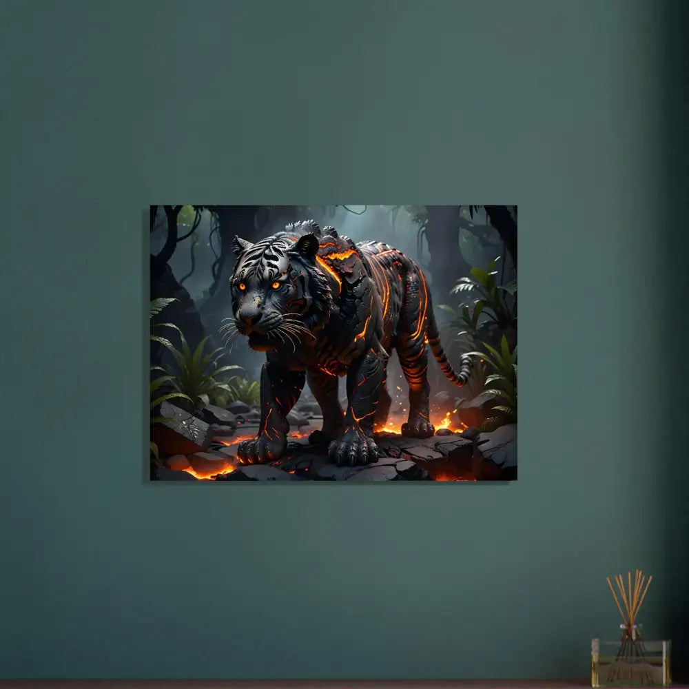Lava-infused tiger canvas art on Aluminum Print Molten Majesty PixiOnyx Metallic Guardian