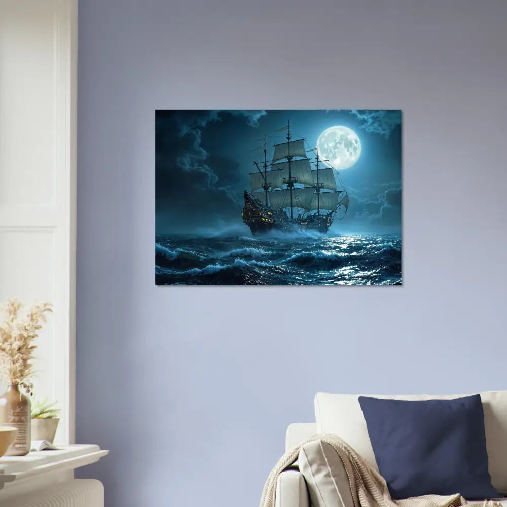 Moonlit sailing ship painting on Aluminum Print Moonlit Majesty by PixiOnyx Glimmersteel Edition