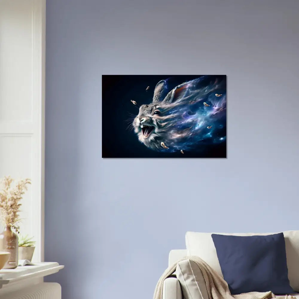 Cosmic rabbit wall art Aluminum Print Nebula Howl Psycho Cottontail Quartet on Stellar Alloy