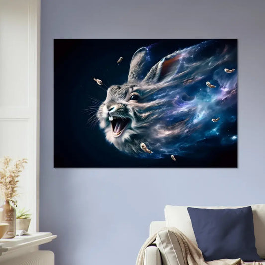 Surreal rabbit canvas art on Aluminum Print Nebula Howl Psych Cottontail PixiOnyx