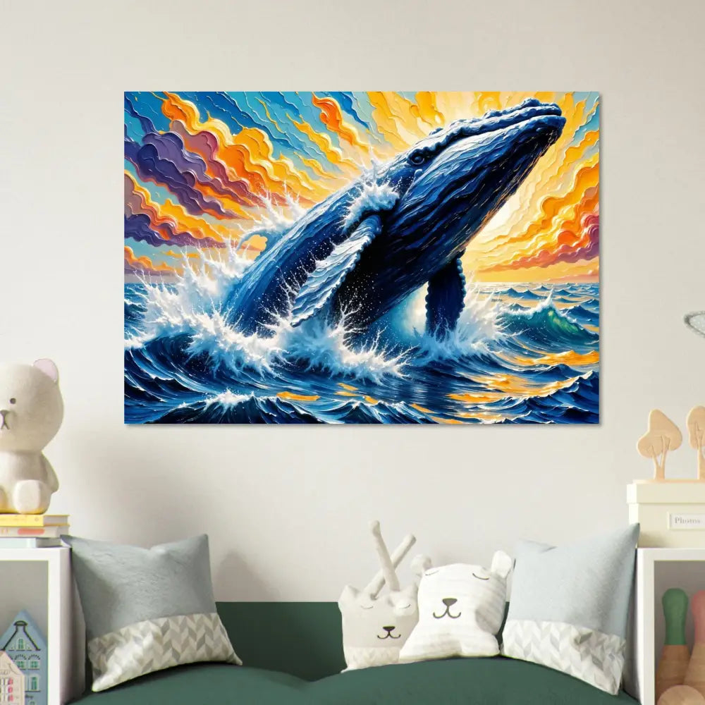 Ocean king explodes on premium aluminum sheets in a floating wall mount canvas art piece