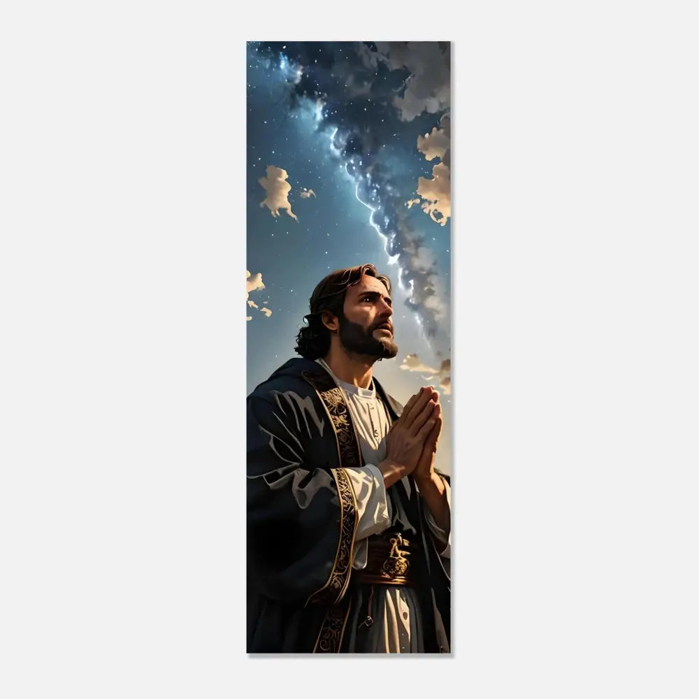 Jesus praying under a stormy sky aluminum print from PixiOnyx prayer to the cosmos