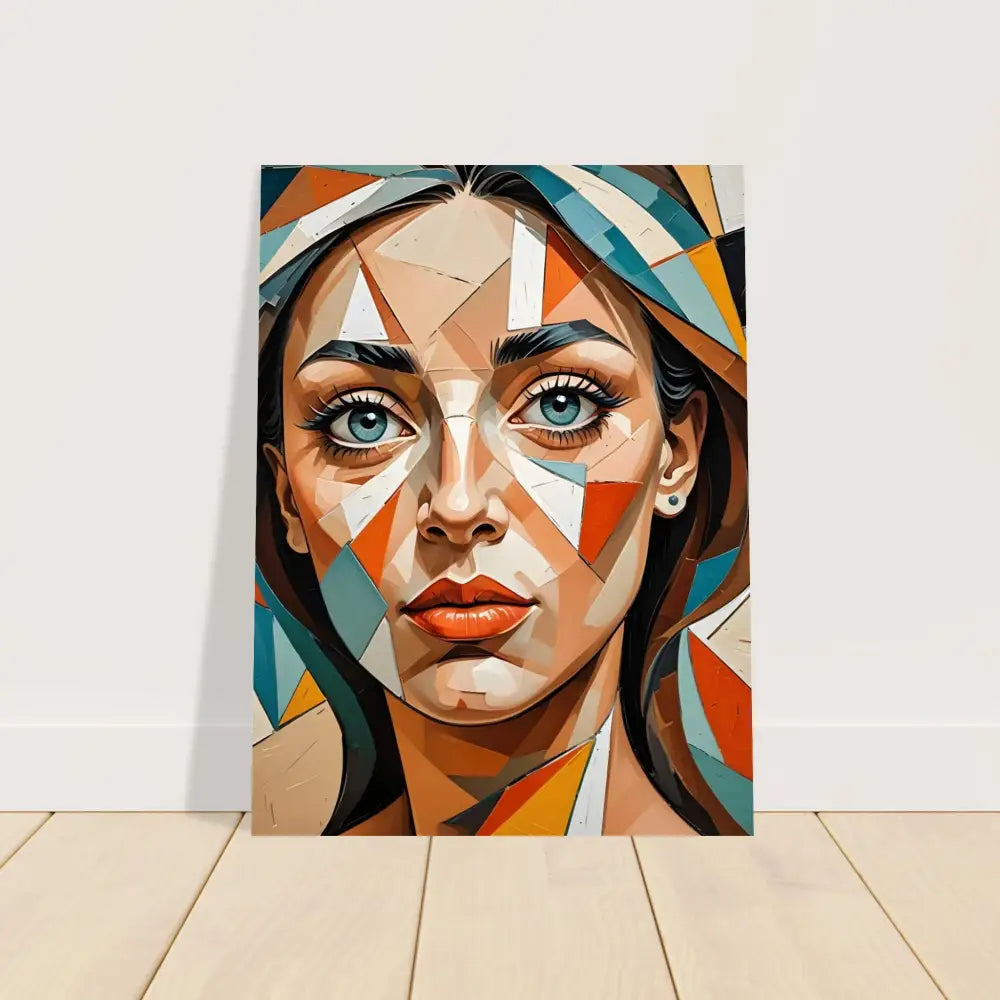 Geometric portrait of a woman displayed on PixiOnyx Dreamscape Metal Aluminum Print