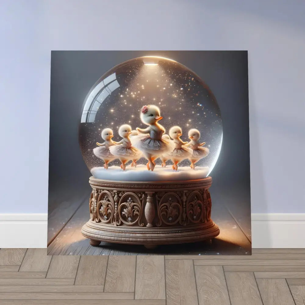 Duckling ballerina snow globe print on aluminum from PixiOnyx Whimsical Winter collection