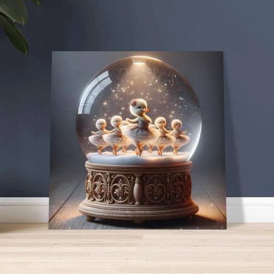 Duckling ballerina snow globe figurine featured in PixiOnyx Whimsical Winter Aluminum Print