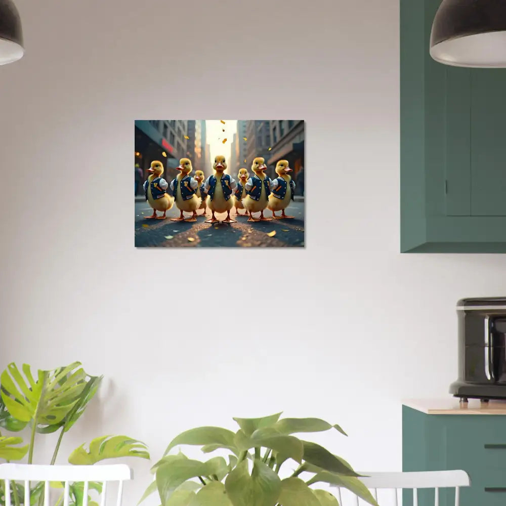 Framed duckling parade Aluminum Print Varsity Duck Squad PixiOnyx Bold Urban Animal Design