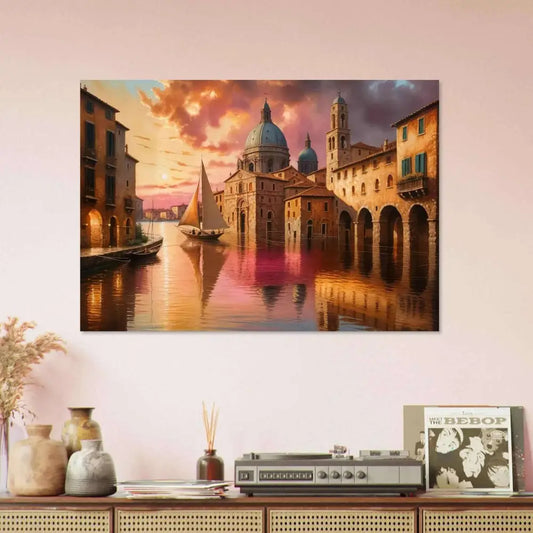 Aluminum print of Venetian Reverie sunset scene showcasing shimmer meets stillness