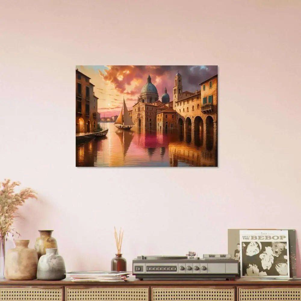 Aluminum print of Venetian Reverie painting capturing shimmer meets stillness at sunset