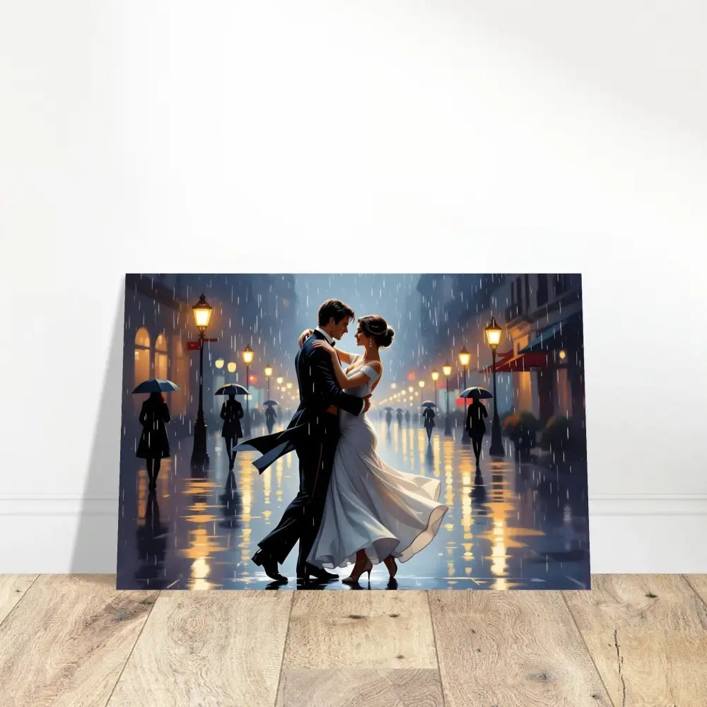 Romantic couple dancing in the rain painting on Aluminum Print Waltz in the Rain PixiOnyx