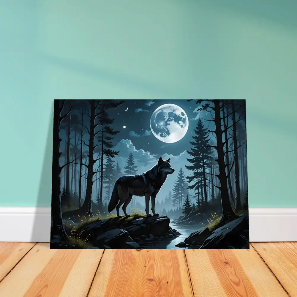Aluminum print featuring Wolf and Moon Forest artwork from PixiOnyx Lunar Dreamscape