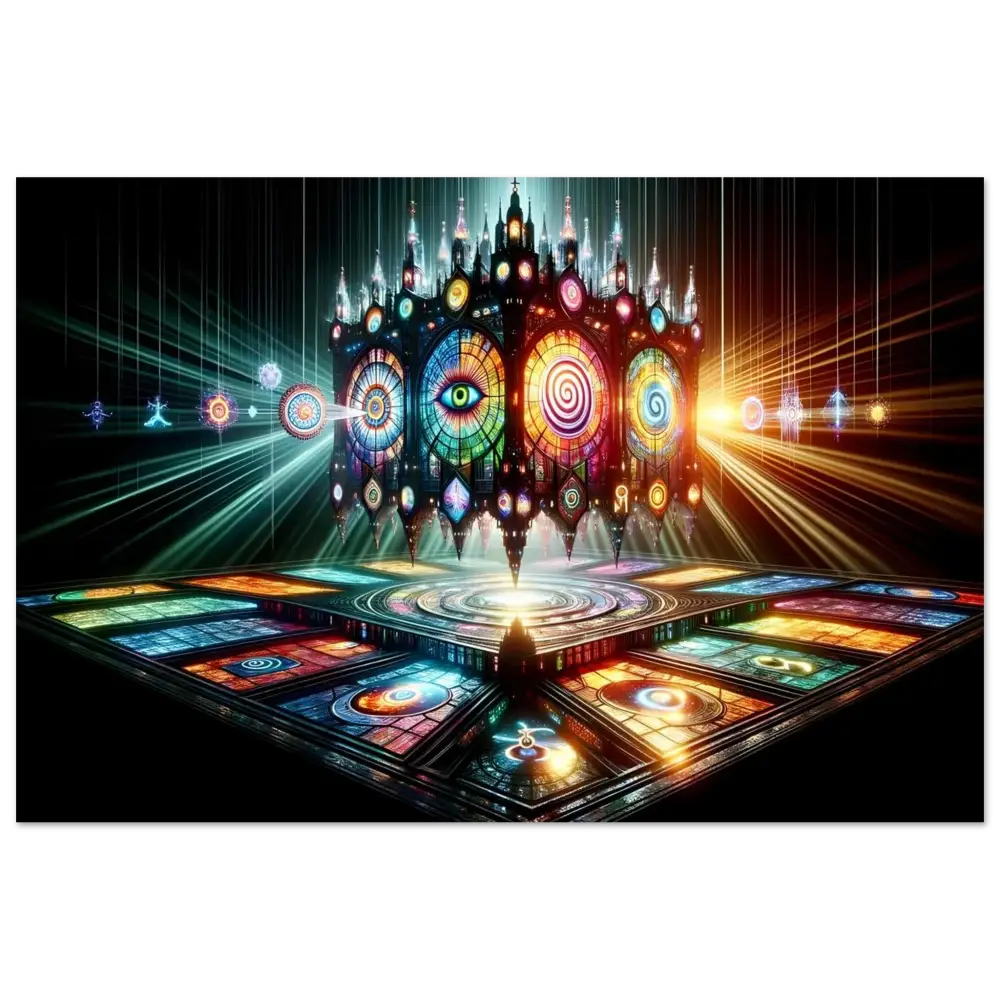 Colorful stained-glass temple in aluminum Shrine Print Cathedral of the Mind’s Eye by PixiOnyx