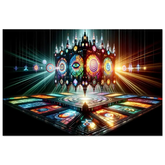 Colorful stained-glass temple in aluminum Shrine Print Cathedral of the Mind’s Eye by PixiOnyx