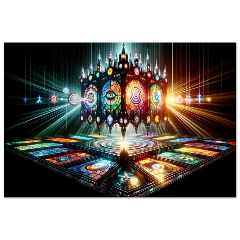 Colorful stained-glass castle on Aluminum Shrine Print Cathedral of the Minds Eye