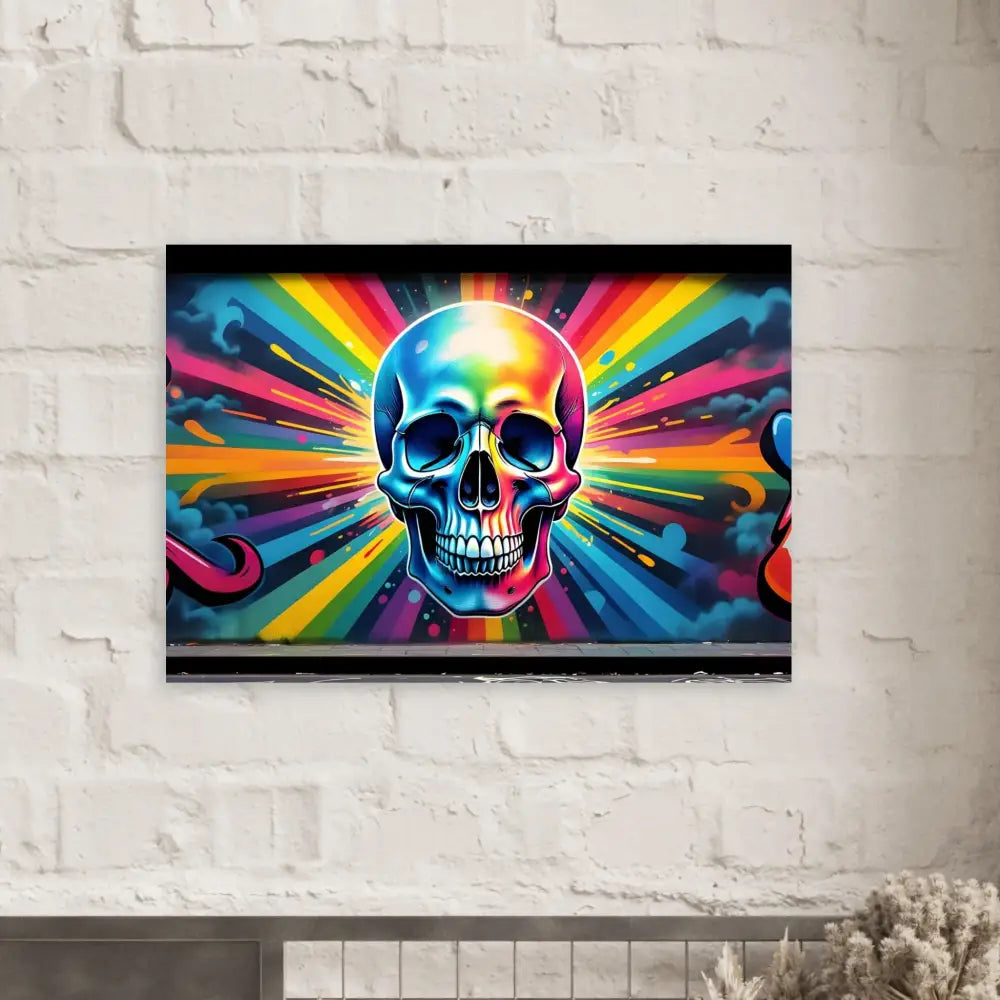 Colorful skull art aluminum wall print titled Aluminum Skullburst Print Glossy Chromadelic Graffiti Art PixiOnyx