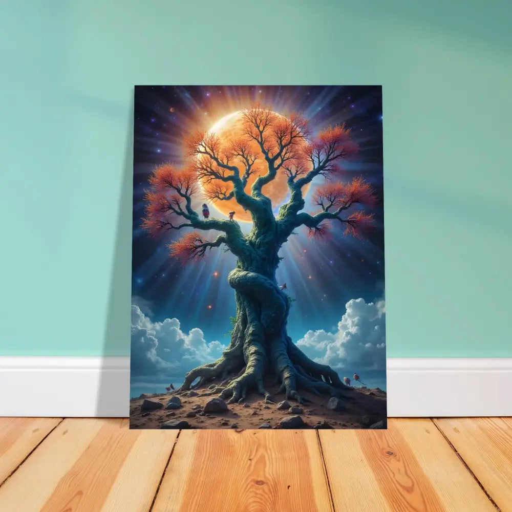 Artistic Tree of Life Canvas on Aluminum Wall Art with Cosmic Roots Design