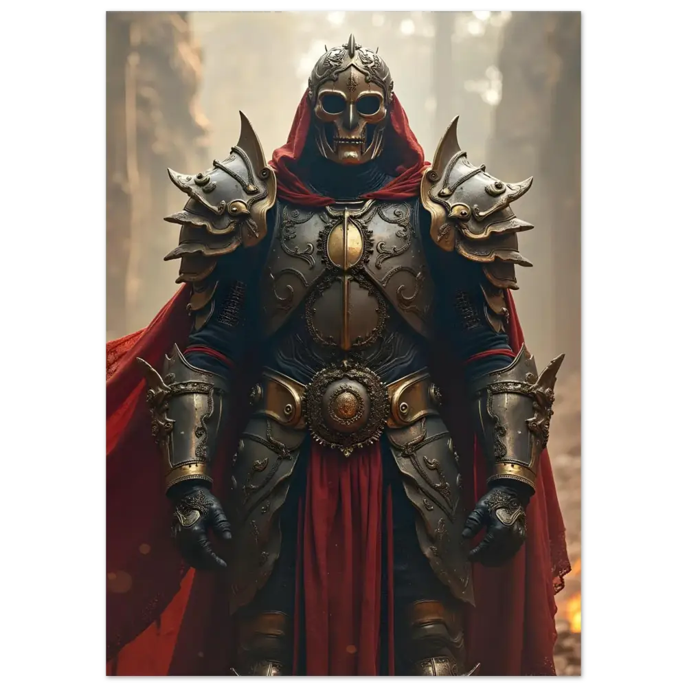Ornate medieval knight armor displayed on Armoured Warrior Metal Print Steel Oath PixiOnyx
