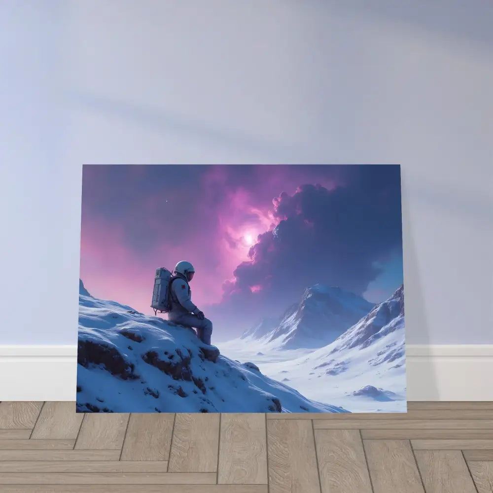 Astronaut standing on snowy mountain canvas for Void Solitude PixiOnyx Fine Art Print