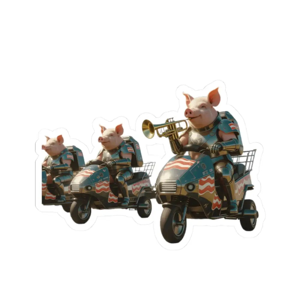 Patriotic pig parade on scooters featured on Bacon Battalion Tactical Pig Sticker