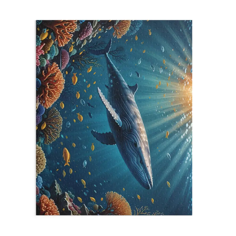 Blue Whale swimming near vibrant coral reef in Ocean Depths puzzle by PixiOnyx