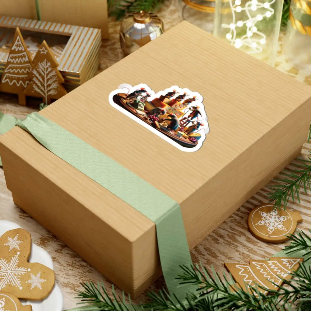 Festive sticker of birds and food on Boardroom Brie-Down Cheese Mafia Mouse decal