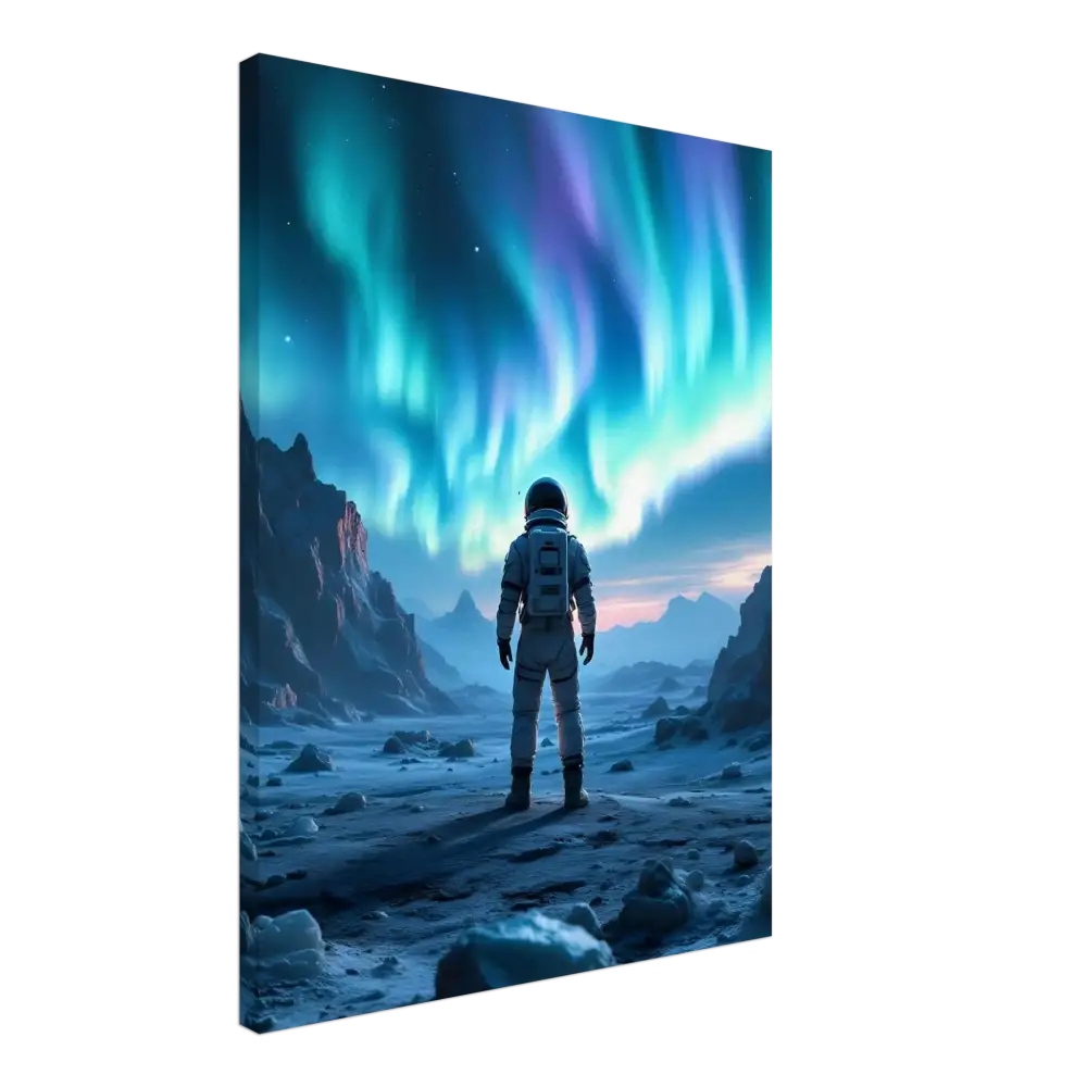 Astronaut gazing at the Aurora Borealis on Canvas – Astronaut Under Aurora PixiOnyx Frozen Orbit Edition