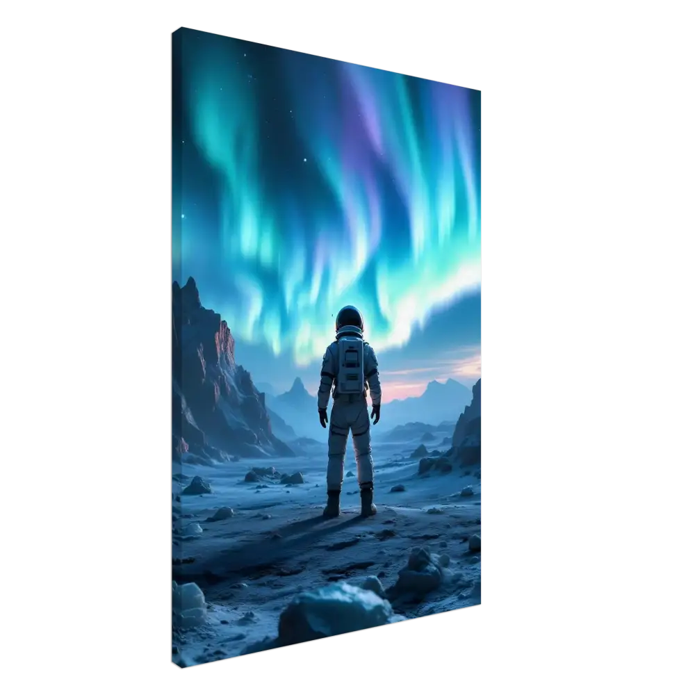 Astronaut gazing at Aurora Borealis on Canvas Astronaut Under Aurora PixiOnyx Frozen Orbit Edition