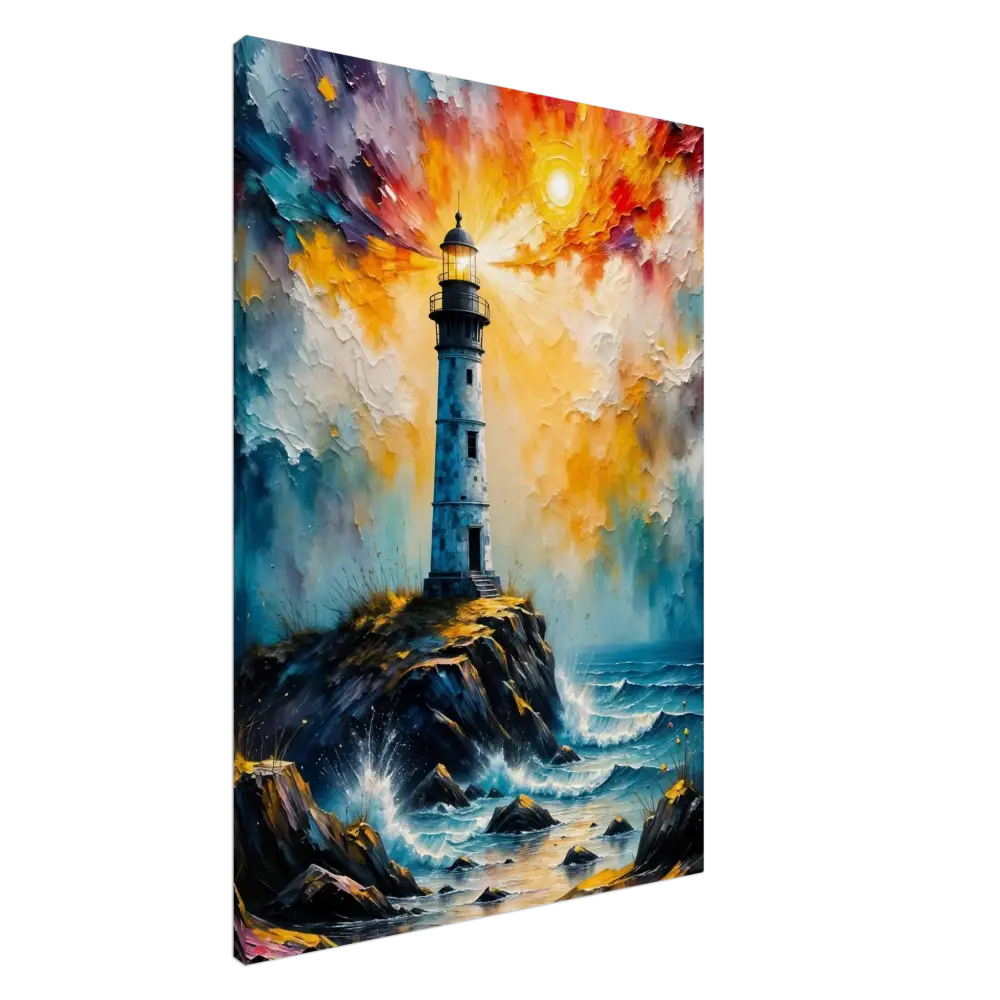 Abstract lighthouse scene with storm breaks loose on GSM artist-grade cotton Canvas Beacon of the Stormdream