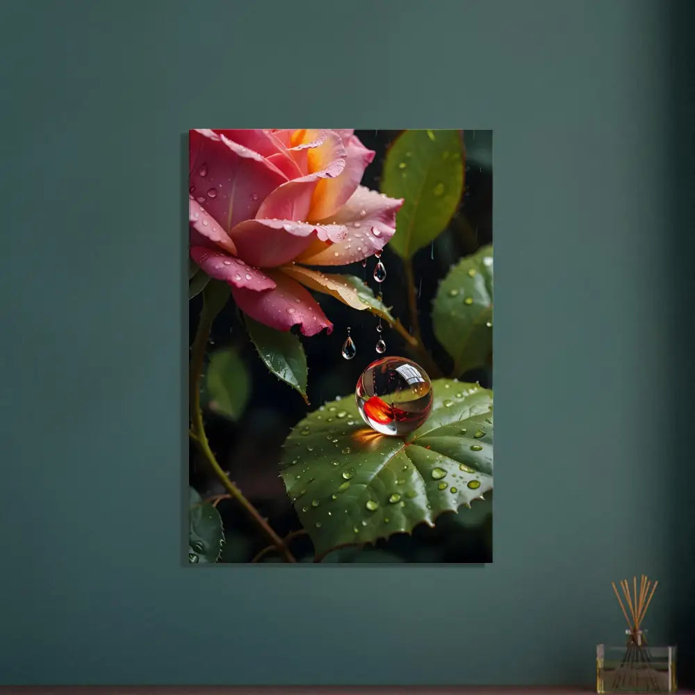 Rose and marble dewdrop art on Canvas Blush Reverie from PixiOnyx Botanical Daydream
