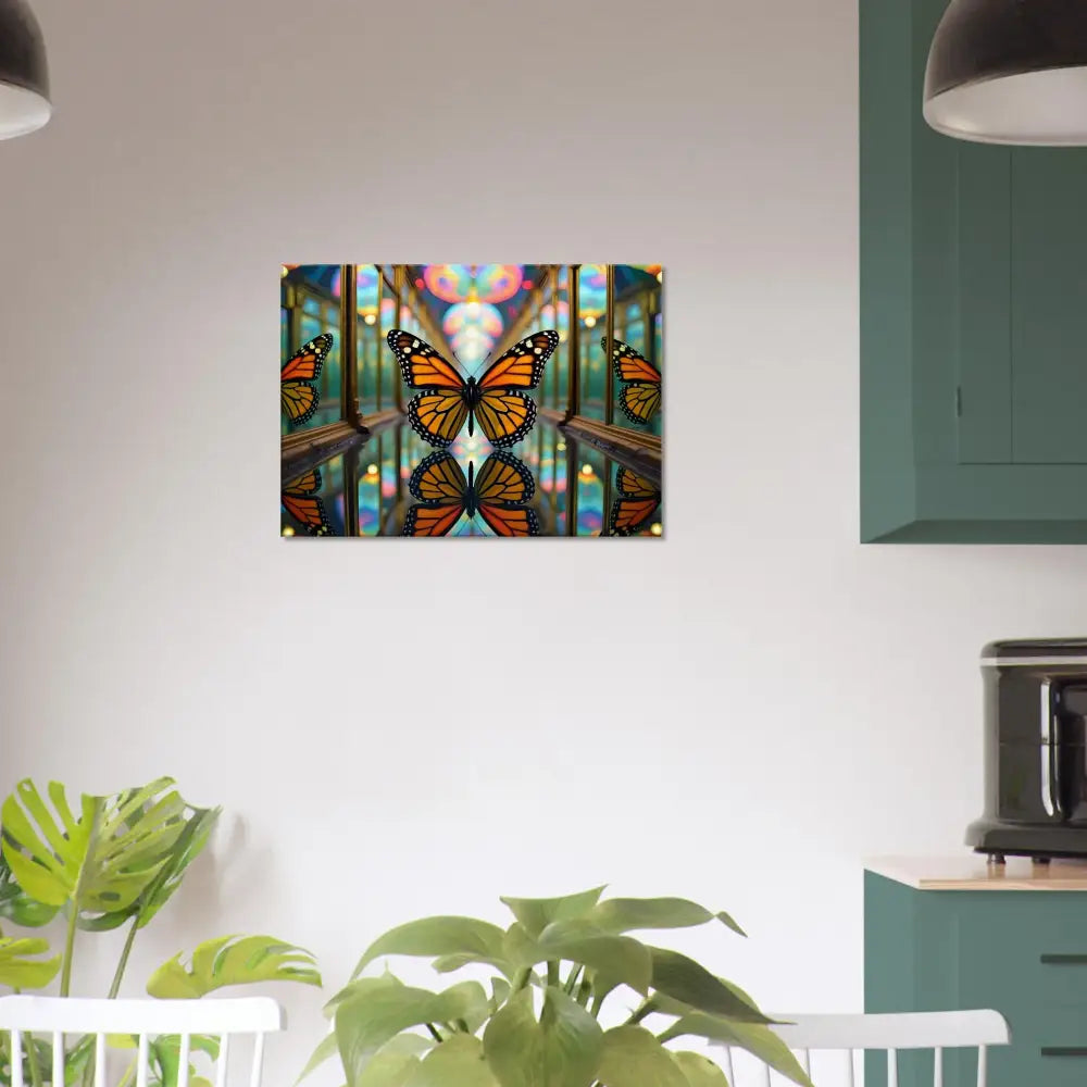 Butterfly reflection wall art displayed on PixiOnyx Kaleidoscopic Nature Wrap Canvas