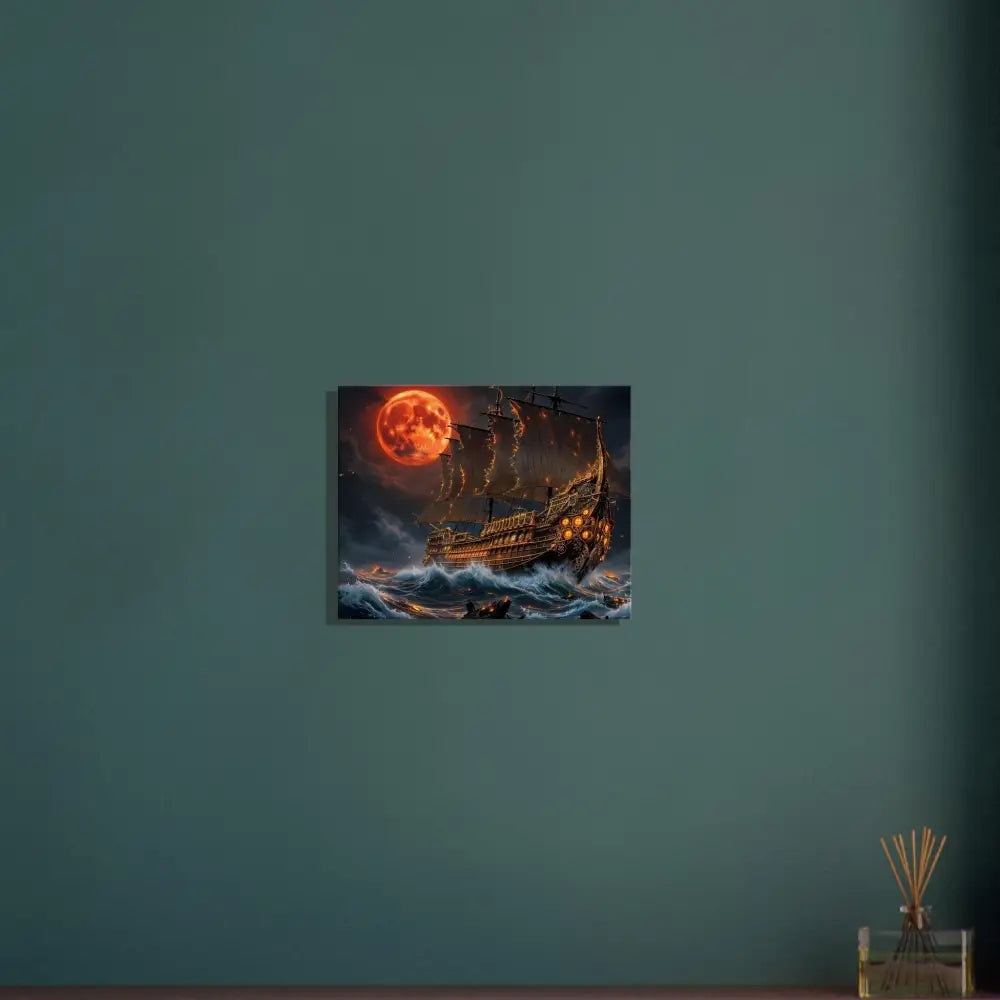 Canvas print of a blood moon armada with crashing waves collide on PixiOnyx Infernal Voyage