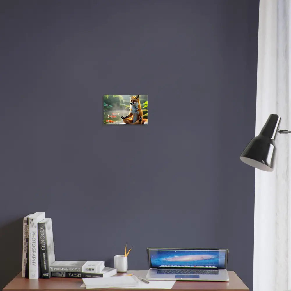 Framed Fox meditating artwork from Canvas – Foxasana PixiOnyx Tranquility Textile