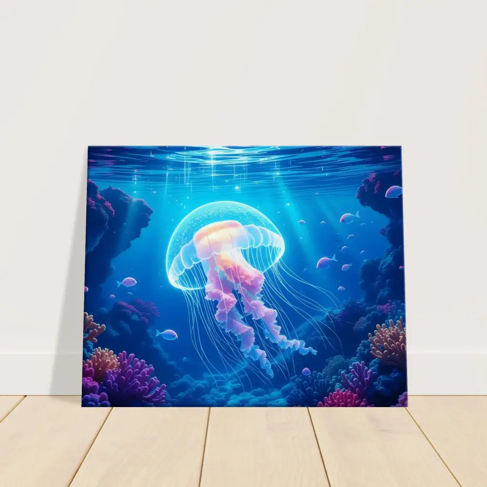Vibrant jellyfish canvas art from Glowing Wanderer Cosmic Drift collection by PixiOnyx Ocean Reverie
