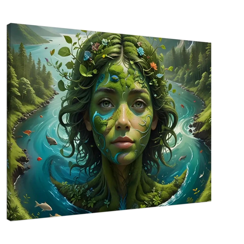 Nature goddess canvas art from PixiOnyx Green Goddess Dreamscape artwork display