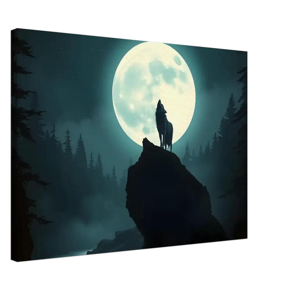 Silhouette of howling wolf on Canvas – Howling at the Moon by PixiOnyx Lunar Reverie