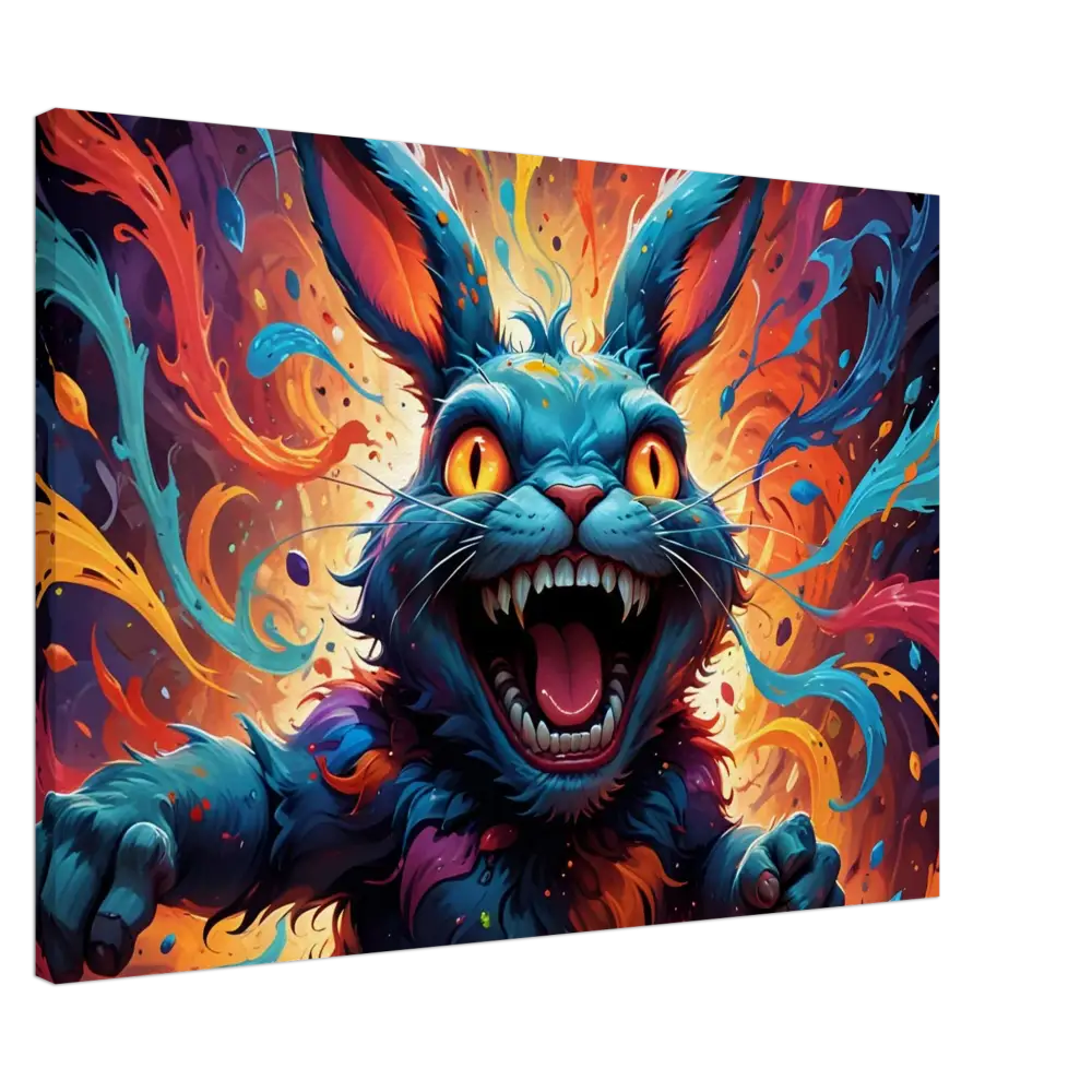 Colorful menacing rabbit art from PixiOnyx Burnstroke Series on Canvas Inferno Giggle