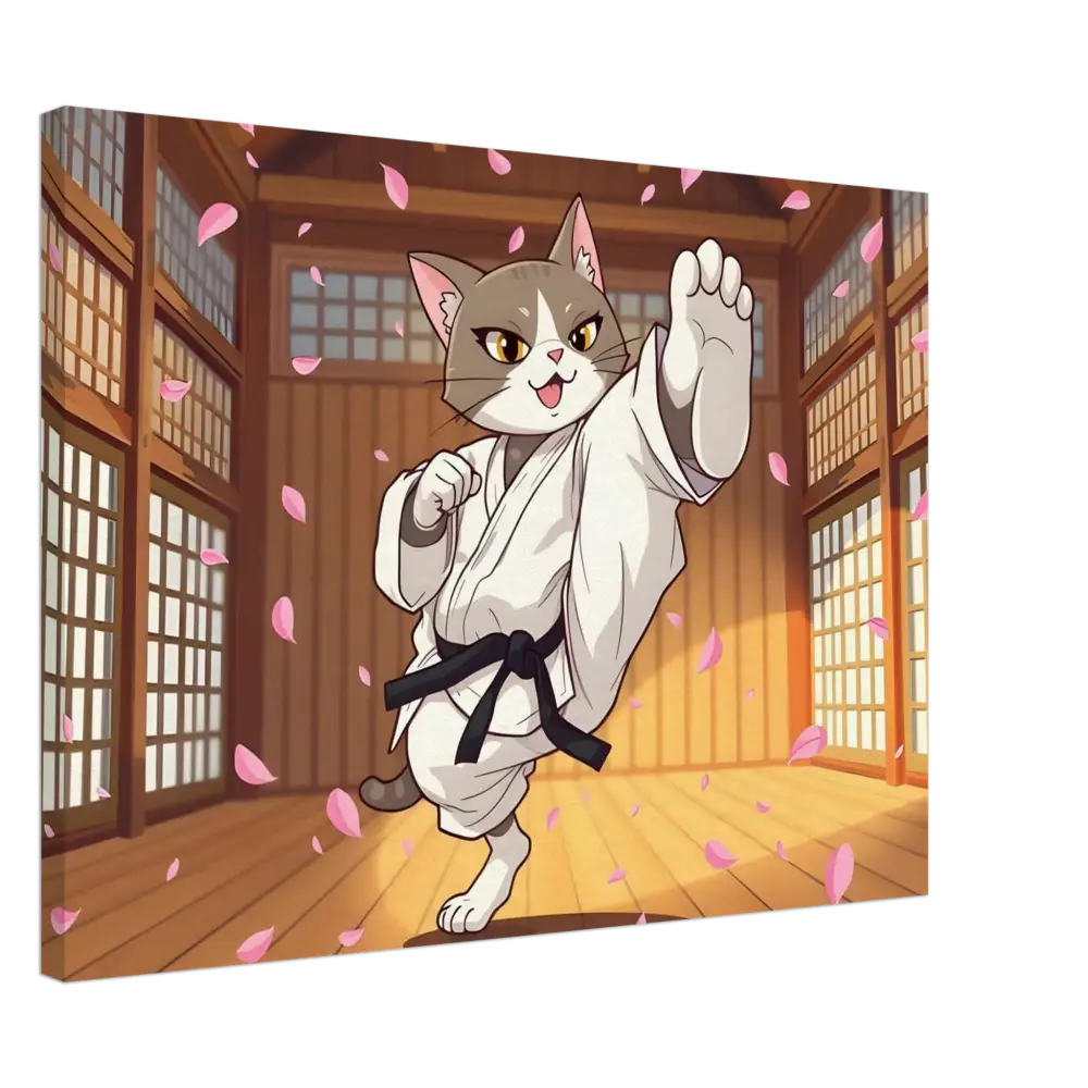 Cartoon cat in Karate Gi from Canvas Cherry Blossom Showdown PixiOnyx Whimsical Combat