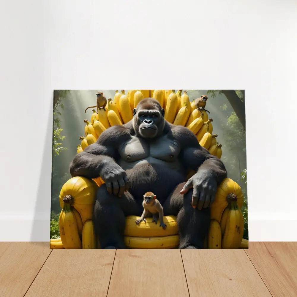 Gorilla king sitting on Banana Throne from Canvas – King Kong’s Banana Throne PixiOnyx