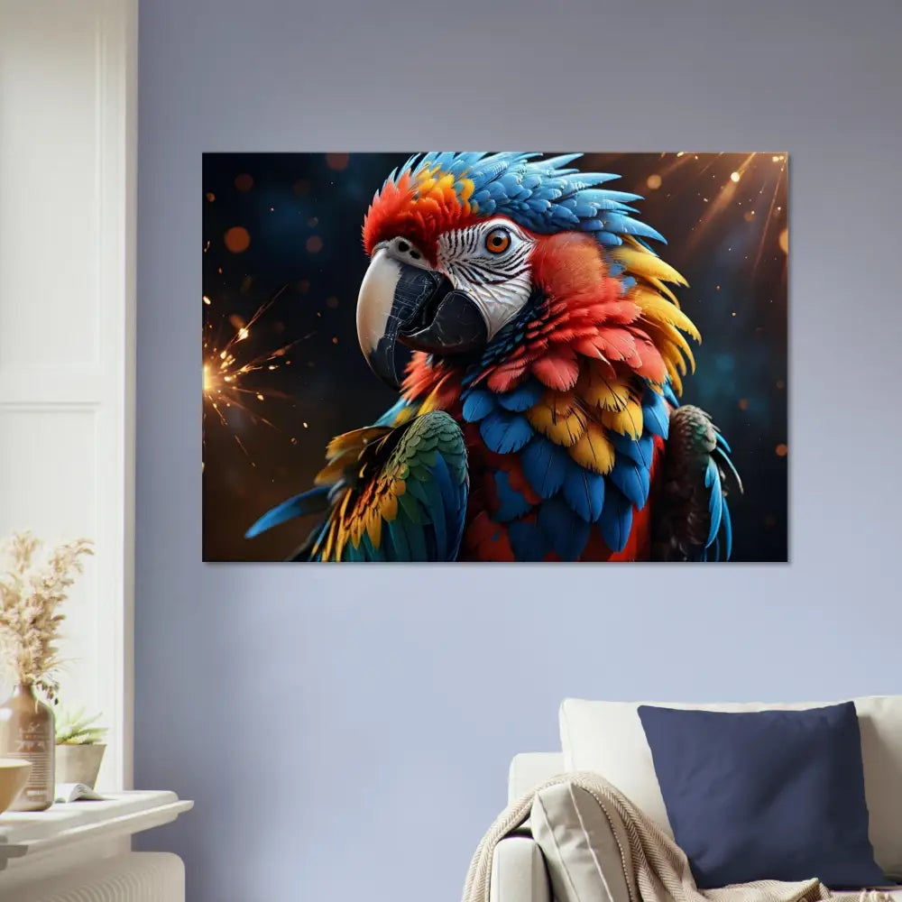 Colorful Macaw Firelight portrait on PixiOnyx Feathered Inferno Nature Canvas