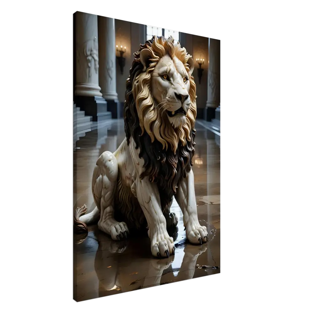 Ornate marble lion statue from PixiOnyx Regal Sculpture Series in Grand Hall display