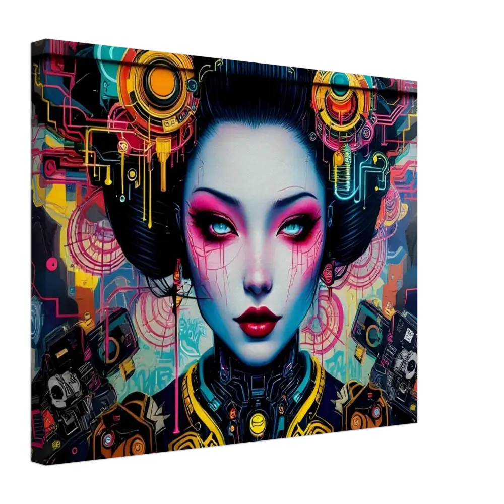 Cyberpunk Geisha canvas art from PixiOnyx Urban Circuit Icon featuring futuristic Japanese culture
